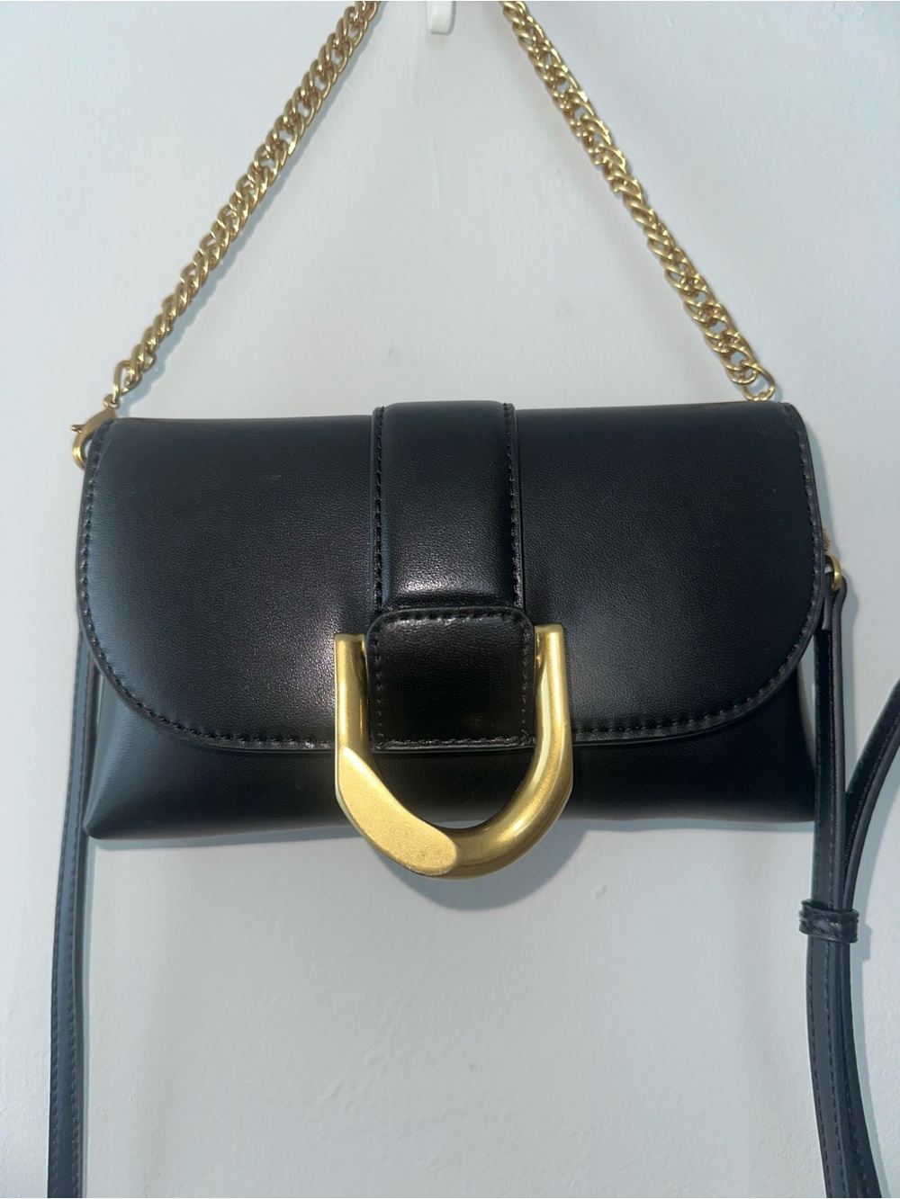 Charles & Keith Black Mini Shoulder Bag with Gold Hardware
